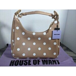 House Of Want Newbie Hobo Shoulder Bag Tan Polkadot Vegan Leather NWT